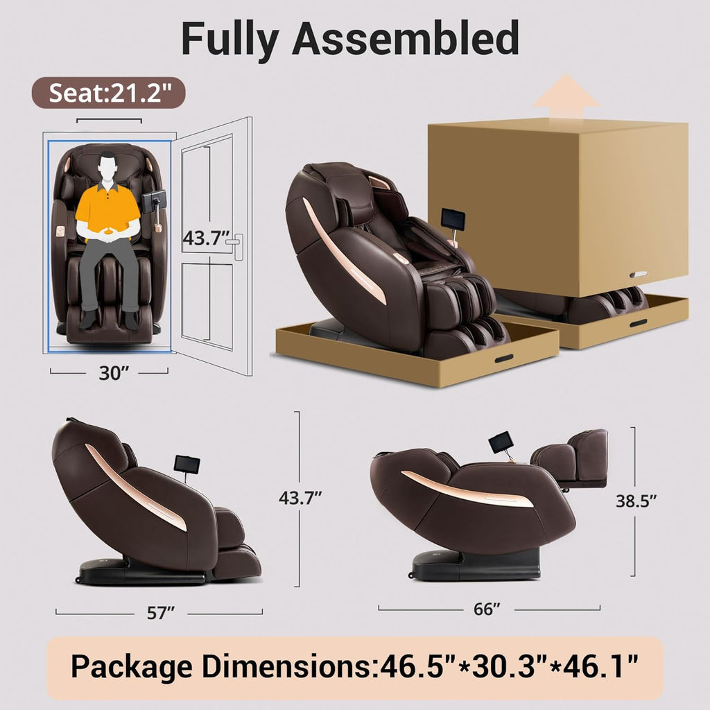 Massage Chair Full Body, Zero Gravity SL Track Heavy Duty Massage Recliner Chair with Heat, 12 Auto Modes for Home, M1612 Brown