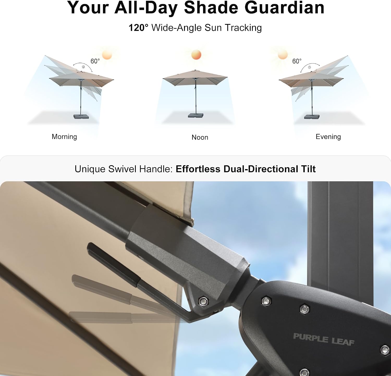 10 Feet Patio Umbrella with Base Outdoor Cantilever Solar Powered LED Swivel Square Umbrella Aluminum Offset Umbrella with 360-degree Rotation for Garden Deck Pool Patio, Beige