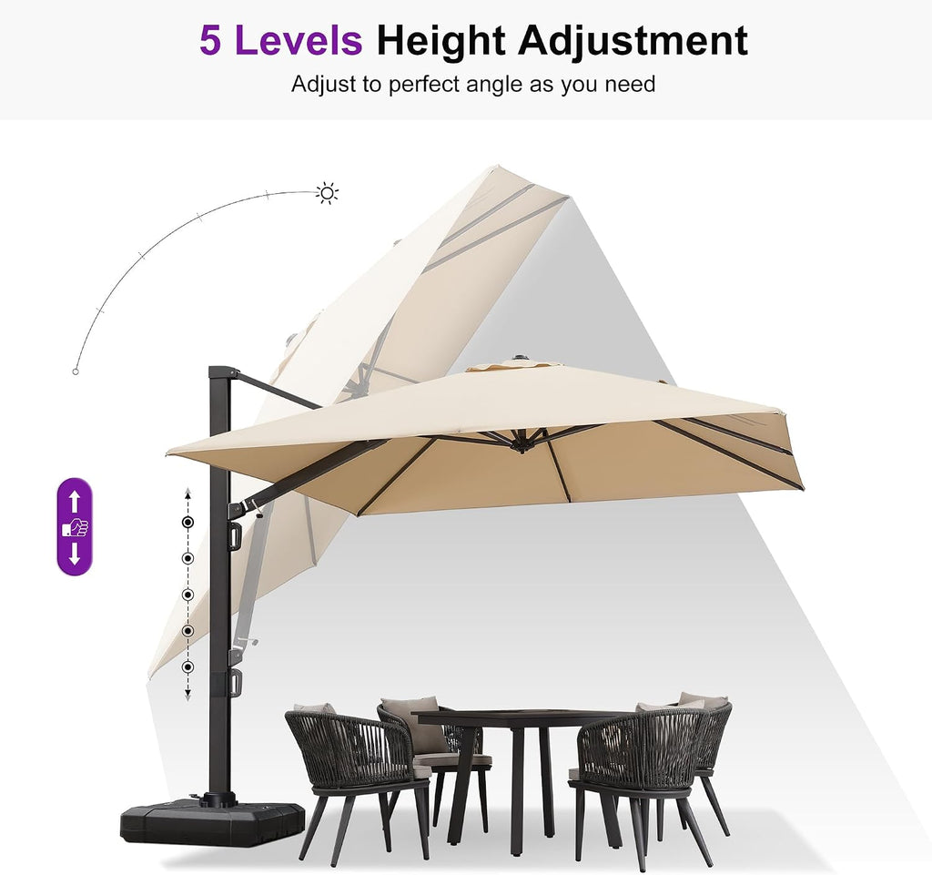 10ft Patio Umbrella Square Large Outdoor Windproof Offset Umbrella with 360° Rotation Cantilever Umbrella for Garden Deck Backyard Pool Beige
