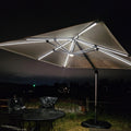 10 Feet Patio Umbrella with Base Outdoor Cantilever Solar Powered LED Swivel Square Umbrella Aluminum Offset Umbrella with 360-degree Rotation for Garden Deck Pool Patio, Beige