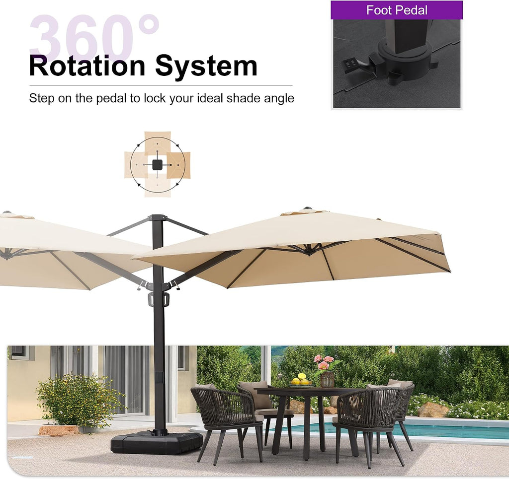 10ft Patio Umbrella Square Large Outdoor Windproof Offset Umbrella with 360° Rotation Cantilever Umbrella for Garden Deck Backyard Pool Beige