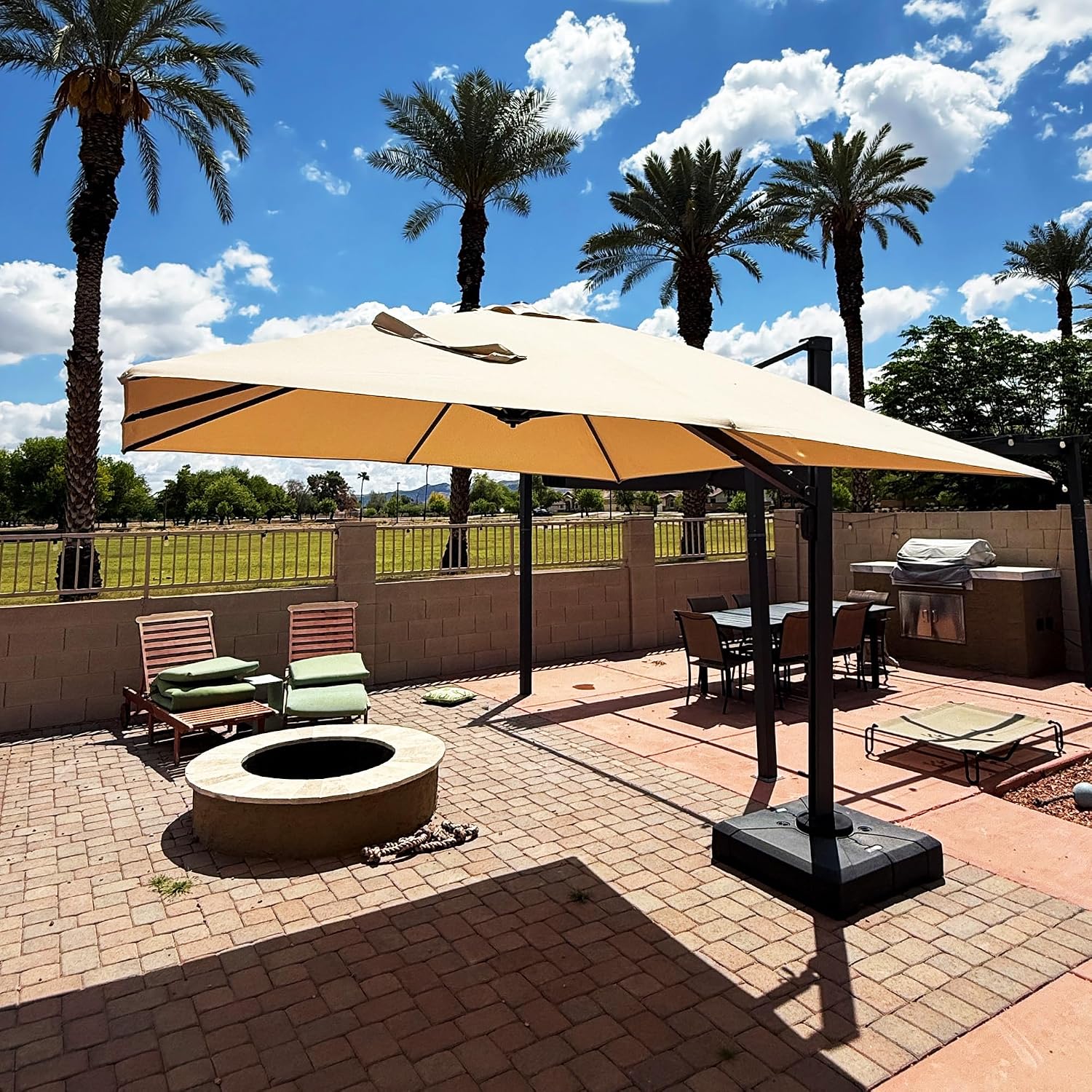 10ft Patio Umbrella Square Large Outdoor Windproof Offset Umbrella with 360° Rotation Cantilever Umbrella for Garden Deck Backyard Pool Beige