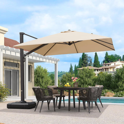 10ft Patio Umbrella Square Large Outdoor Windproof Offset Umbrella with 360° Rotation Cantilever Umbrella for Garden Deck Backyard Pool Beige